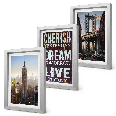 Modern keretezett kép szett New York-i tájképek inspiráló idézettel