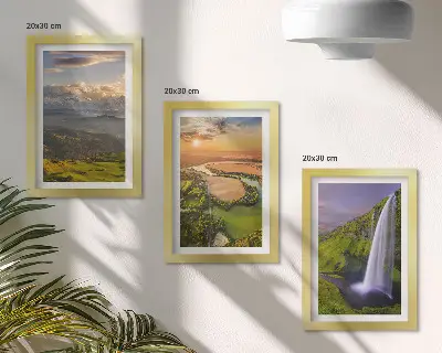 Hegyi folyó és vízesés a természetben keretezett triptichon kivitelben