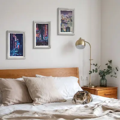 Neonfényes városok éjszakai látképe keretezett triptichon