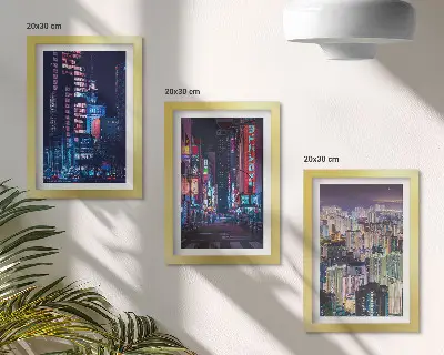 Neonfényes városok éjszakai látképe keretezett triptichon