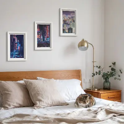 Neonfényes városok éjszakai látképe keretezett triptichon