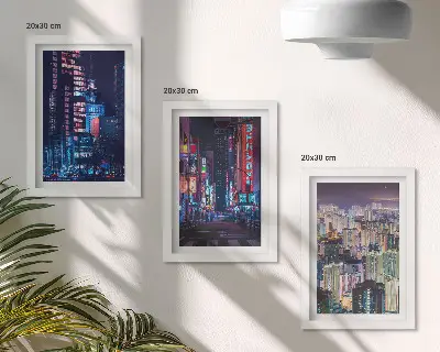 Neonfényes városok éjszakai látképe keretezett triptichon