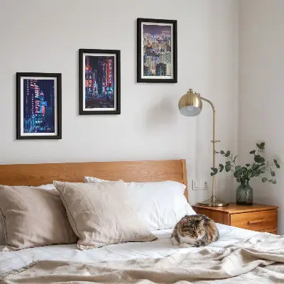 Neonfényes városok éjszakai látképe keretezett triptichon