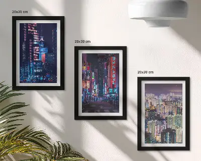 Neonfényes városok éjszakai látképe keretezett triptichon