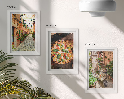 Keretezett triptichon Bájos utcák növényekkel és olasz pizzával