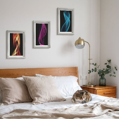Modern keretezett kép szett Színes neon vonalak hullámai sötét háttér előtt