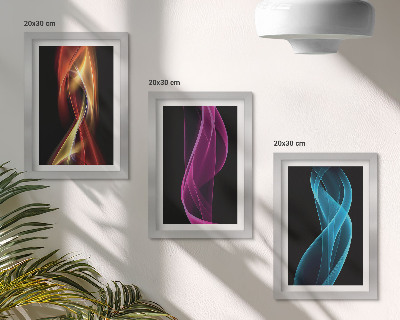 Modern keretezett kép szett Színes neon vonalak hullámai sötét háttér előtt
