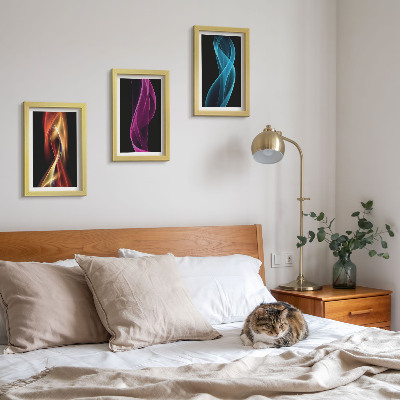 Modern keretezett kép szett Színes neon vonalak hullámai sötét háttér előtt