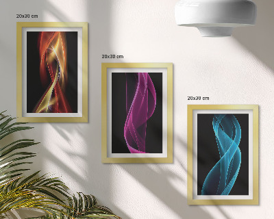 Modern keretezett kép szett Színes neon vonalak hullámai sötét háttér előtt