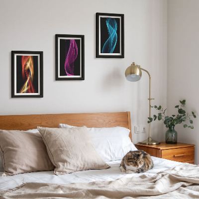 Modern keretezett kép szett Színes neon vonalak hullámai sötét háttér előtt