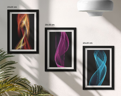Modern keretezett kép szett Színes neon vonalak hullámai sötét háttér előtt
