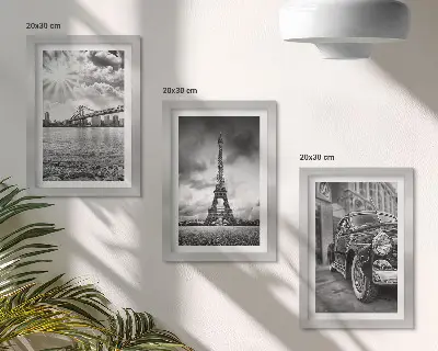 Keretezett triptichon városi kilátás hidakkal, Eiffel-toronnyal és klasszikus autóval