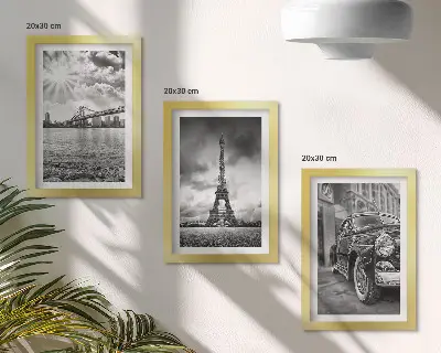 Keretezett triptichon városi kilátás hidakkal, Eiffel-toronnyal és klasszikus autóval
