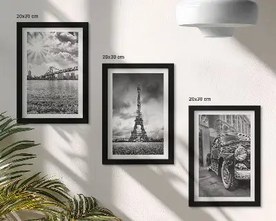 Keretezett triptichon városi kilátás hidakkal, Eiffel-toronnyal és klasszikus autóval