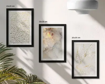Modern keretezett képszett absztrakt márvány mintás lineáris levelekkel