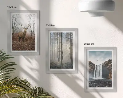Modern keretezett képszett erdő táj és szarvas mintával