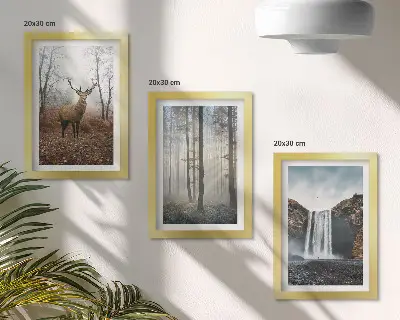 Modern keretezett képszett erdő táj és szarvas mintával