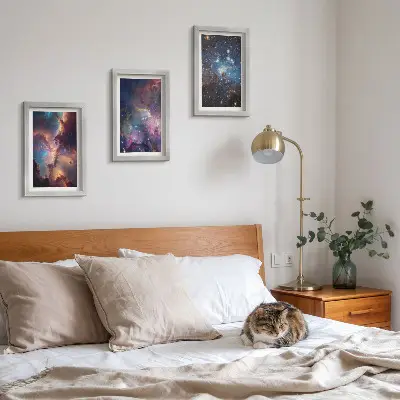 Űrtájképek csillagokkal és ködökkel modern keretezett kép szett