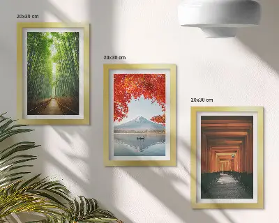 Modern keretezett kép szett bambusz erdő, Mount Fuji és torii ösvény japán tájakkal