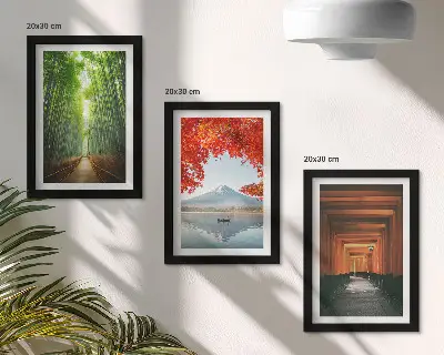 Modern keretezett kép szett bambusz erdő, Mount Fuji és torii ösvény japán tájakkal