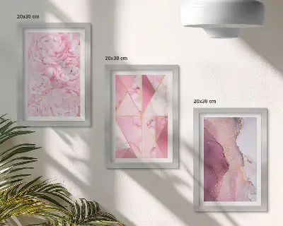 Modern keretezett képszett rózsaszín pünkösdi rózsák és geometrikus minták