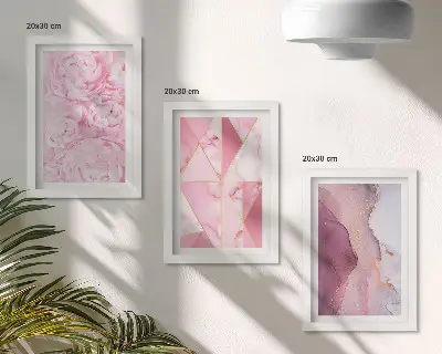 Modern keretezett képszett rózsaszín pünkösdi rózsák és geometrikus minták