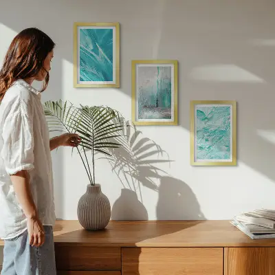 Modern keretezett képszett kék árnyalatú absztrakt mintákkal