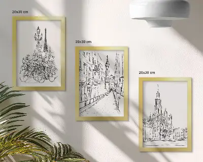 Modern keretezett képszett egyszerű városi látképekkel
