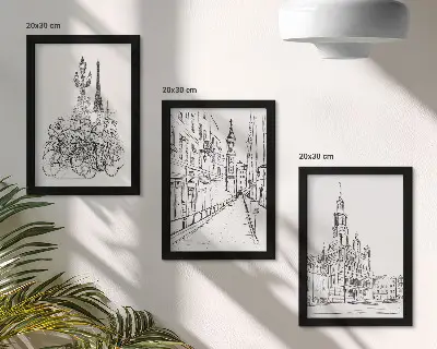 Modern keretezett képszett egyszerű városi látképekkel