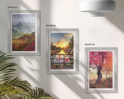 Hegyi tájak kerékpárral és őszi fával triptichon keretezett kivitelben