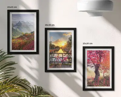 Hegyi tájak kerékpárral és őszi fával triptichon keretezett kivitelben