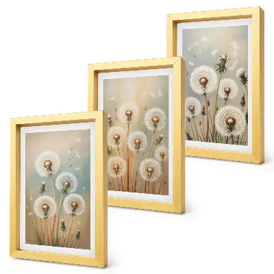Pitypang virágok pasztellszínű háttér előtt keretezett triptichon