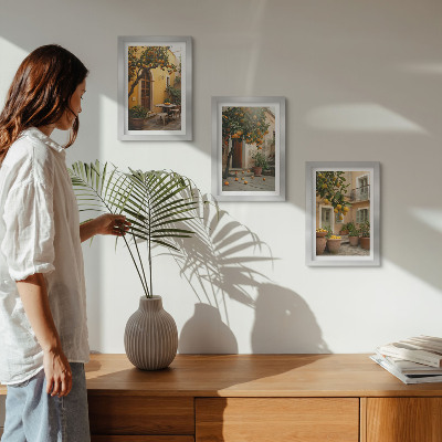 Modern keretezett kép szett Egy citrusfákkal teli kert napsütötte környezetben