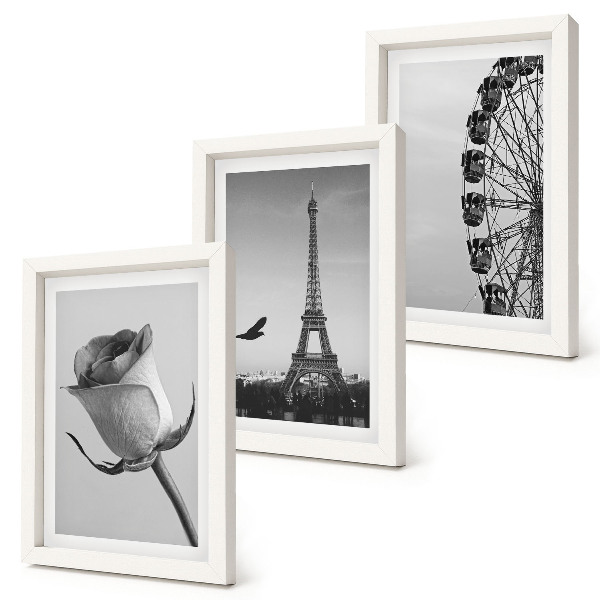 Keretezett triptichon Rózsaszín Eiffel-torony és óriáskerék monokróm színben