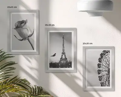 Keretezett triptichon rózsaszín Eiffel-torony és óriáskerék monokróm stílusban