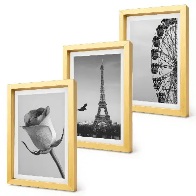 Keretezett triptichon rózsaszín Eiffel-torony és óriáskerék monokróm stílusban