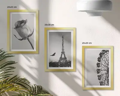 Keretezett triptichon rózsaszín Eiffel-torony és óriáskerék monokróm stílusban