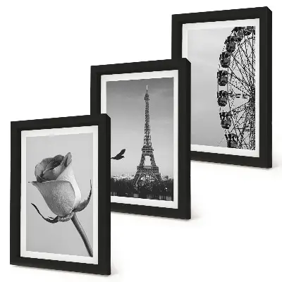 Keretezett triptichon rózsaszín Eiffel-torony és óriáskerék monokróm stílusban