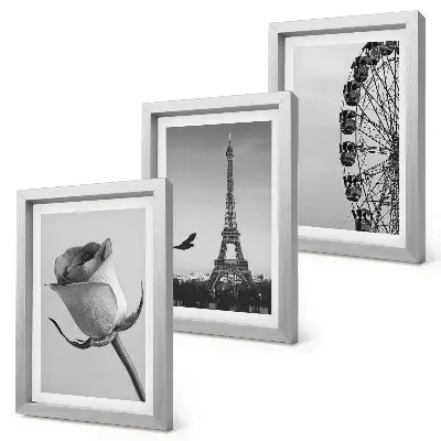 Keretezett triptichon rózsaszín Eiffel-torony és óriáskerék monokróm stílusban