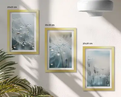 Modern keretezett képszett harmatcseppek a finom pitypangokon mintával