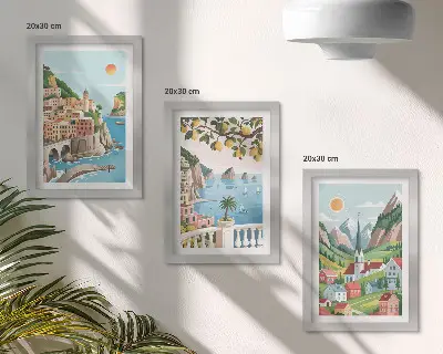 Modern keretezett képszett festői tengerparti és citrusos tájakkal