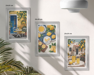 Modern keretezett kép szett Limonádé olasz kilátással és napsütötte terasszal