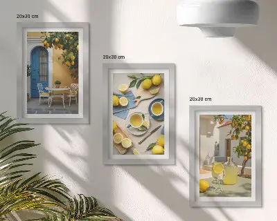 Keretezett triptichon citromos limonádé kék ajtós nyári kilátással