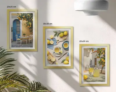 Keretezett triptichon citromos limonádé kék ajtós nyári kilátással