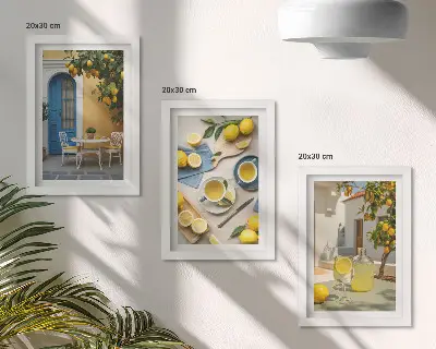 Keretezett triptichon citromos limonádé kék ajtós nyári kilátással