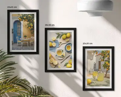 Keretezett triptichon citromos limonádé kék ajtós nyári kilátással