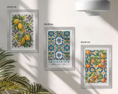 Modern keretezett képszett citrusfélék és színes absztrakt minták