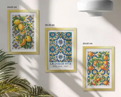 Modern keretezett képszett citrusfélék és színes absztrakt minták