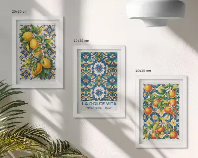 Modern keretezett képszett citrusfélék és színes absztrakt minták