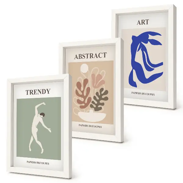 Keretezett triptichon Henri Matisse stílusos figurák és növények plakátjával